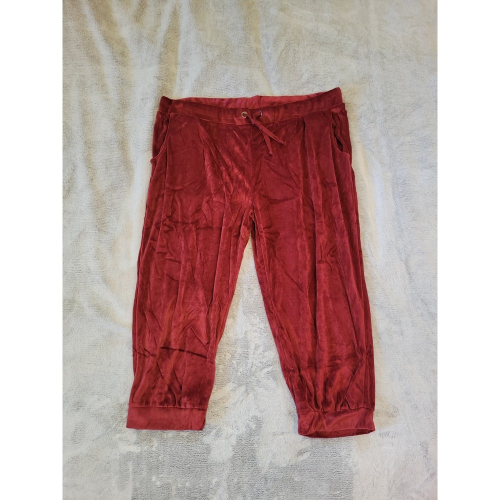 Coco Limon Womens Plus Size 3X Red Velour Drawstring Waist Capri Jogger Pants